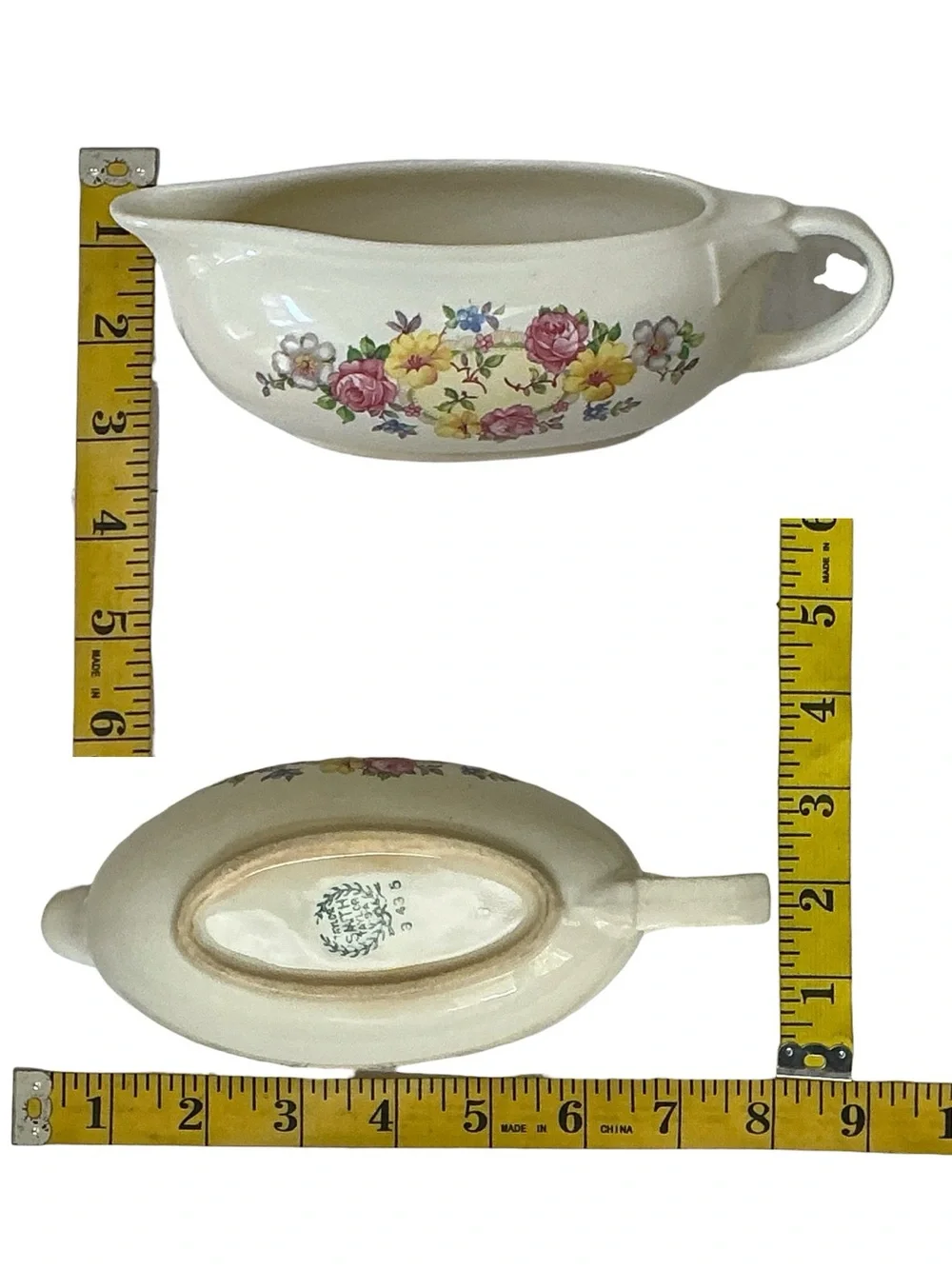 Vintage Taylor Smith China Gravy Boat & Dish Floral Creamy Ivory 2 Pc MCM 1940’s